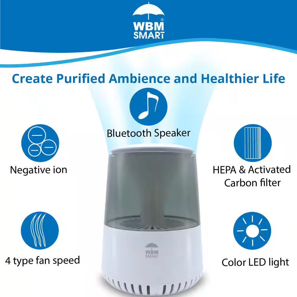 12.9 In. White Air Purifier Air Cleaner for Home HEPA Filter Bluetooth Speaker Air Purifier