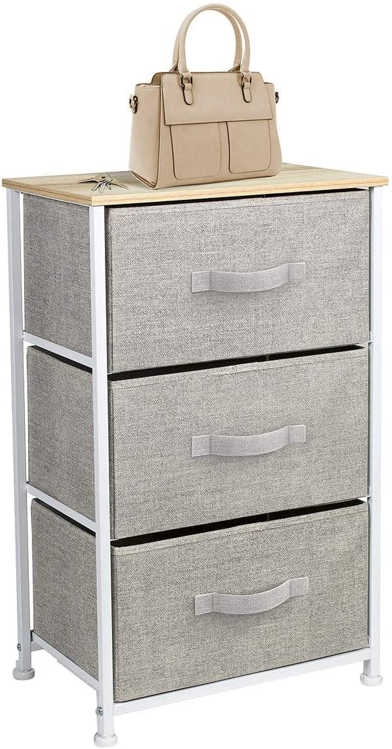 Sorbus Nightstand with 3 Drawers - Bedside Furniture & Accent End Table Storage Tower for Home, Bedroom Accessories, Office, College Dorm, Steel Frame, Wood Top, Easy Pull Fabric Bins (Beige)