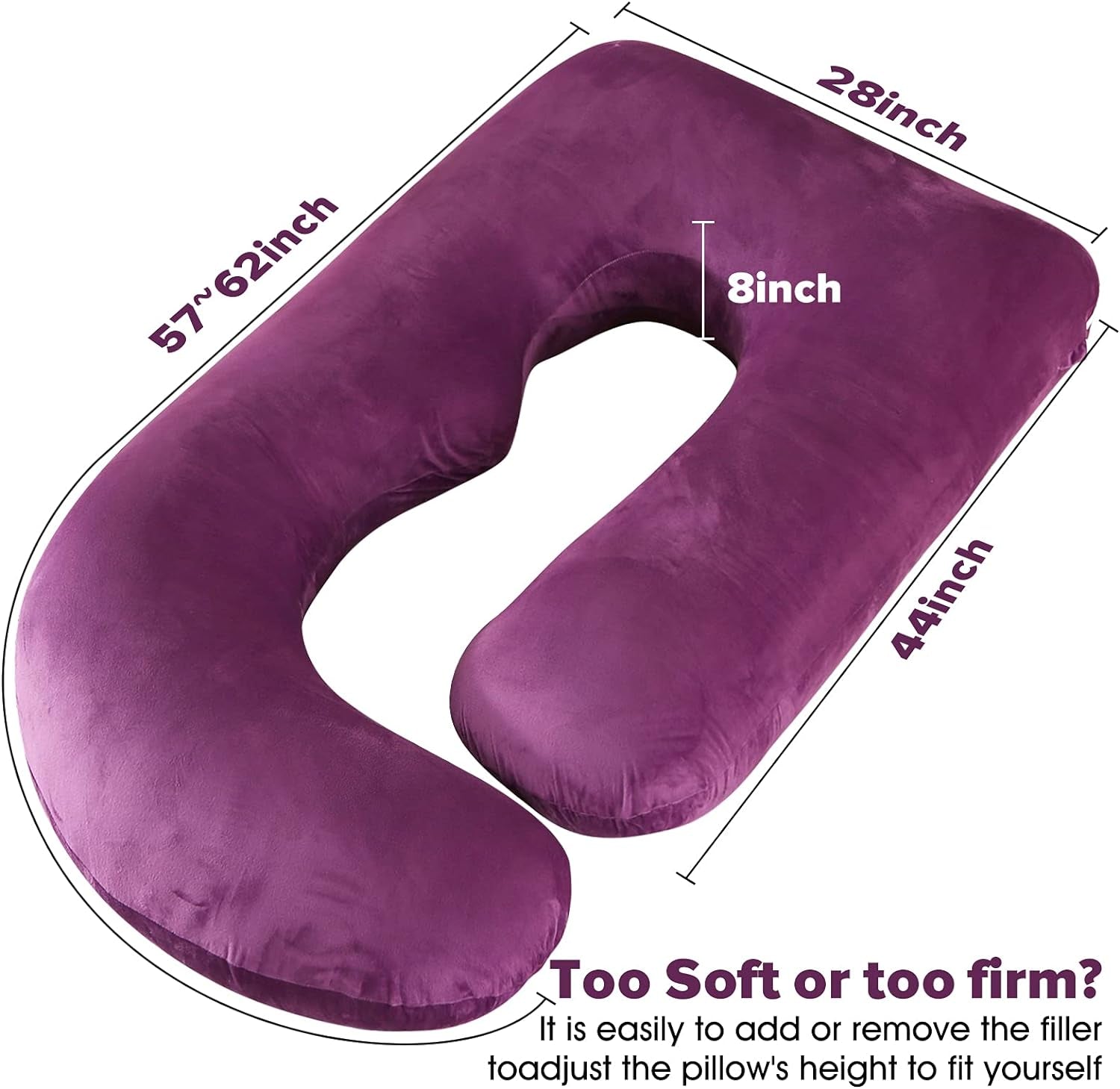 Pregnancy Pillows,U Shaped Full Body Pillow for Sleeping Support,57 Inch Maternity Pillow for Pregnant Women with Removable Cover(Velvet,Dark Purple)