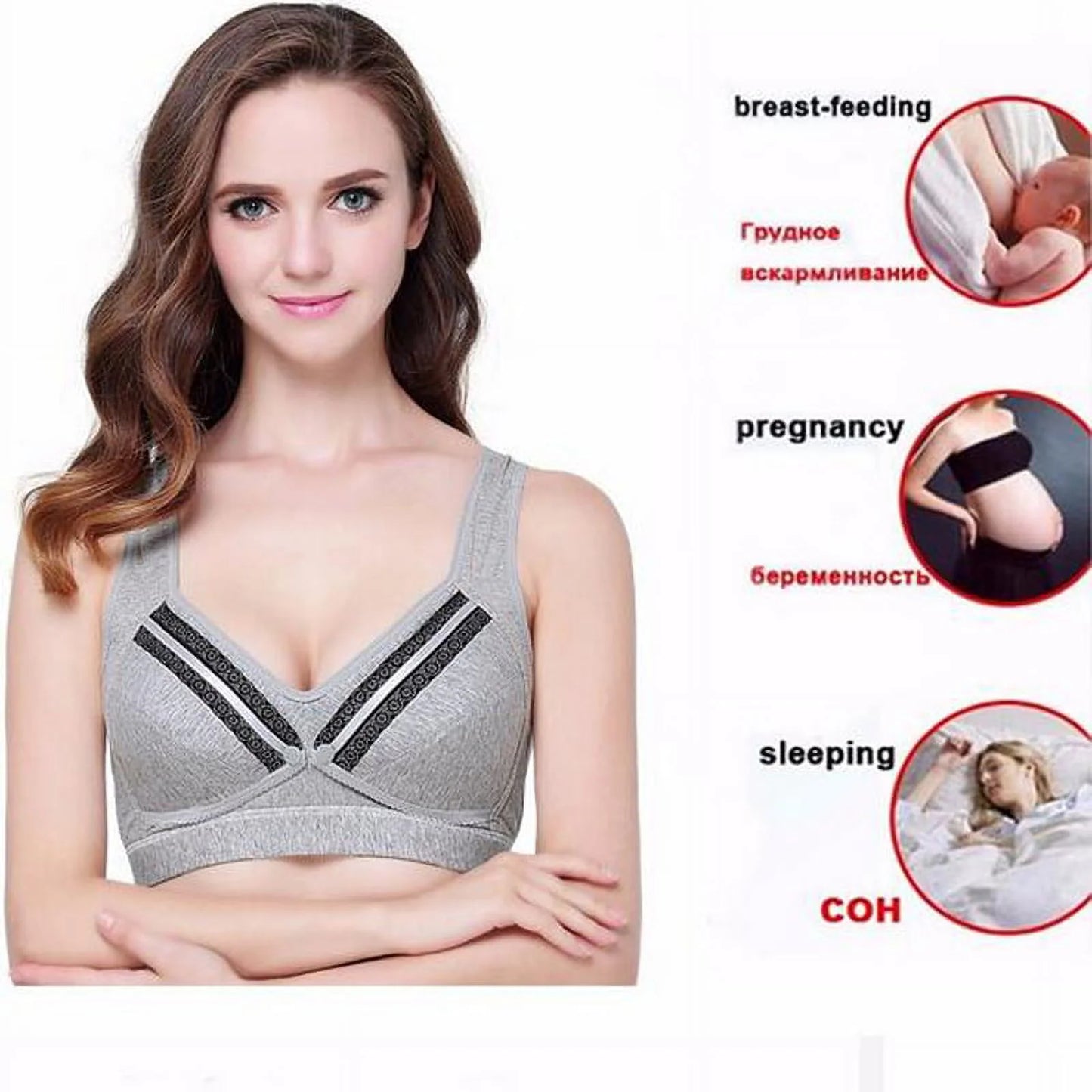 EECOO Maternity Nursing Bra Women'S Breastfeeding Cotton Bra, Black