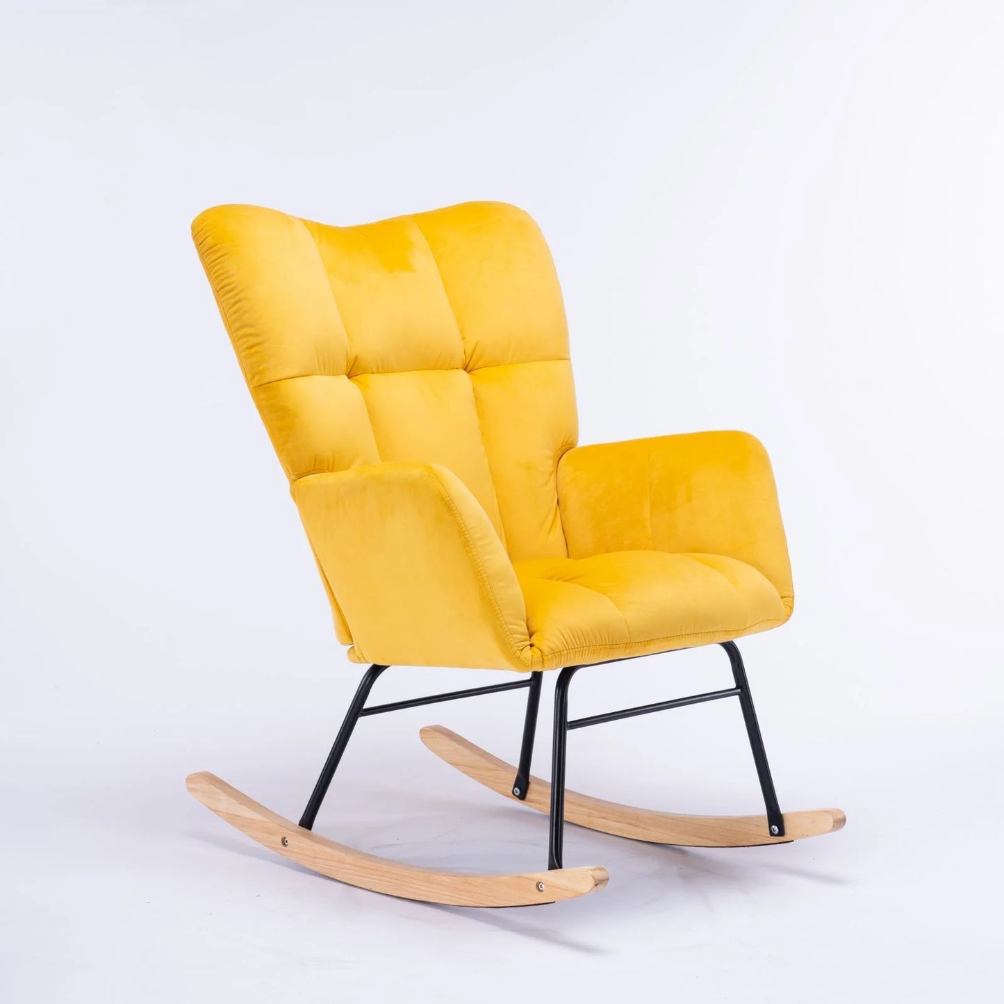 Rocking Chair Nursery Velvet Tufted Upholstered Rocking Chair, Mid-Century Modern Nursery Rocking Armchair, Glider Chair for Nursery, Living Room, Bedroom, Yellow