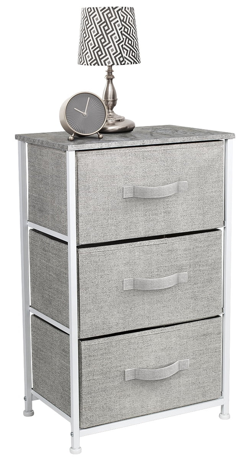 Sorbus Nightstand with 3 Drawers and Steel Frame Modern Storage End Table, Grey