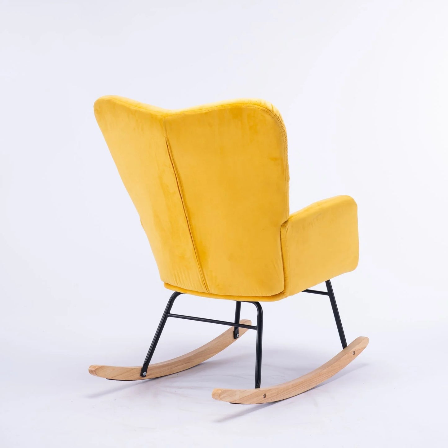 Rocking Chair Nursery Velvet Tufted Upholstered Rocking Chair, Mid-Century Modern Nursery Rocking Armchair, Glider Chair for Nursery, Living Room, Bedroom, Yellow