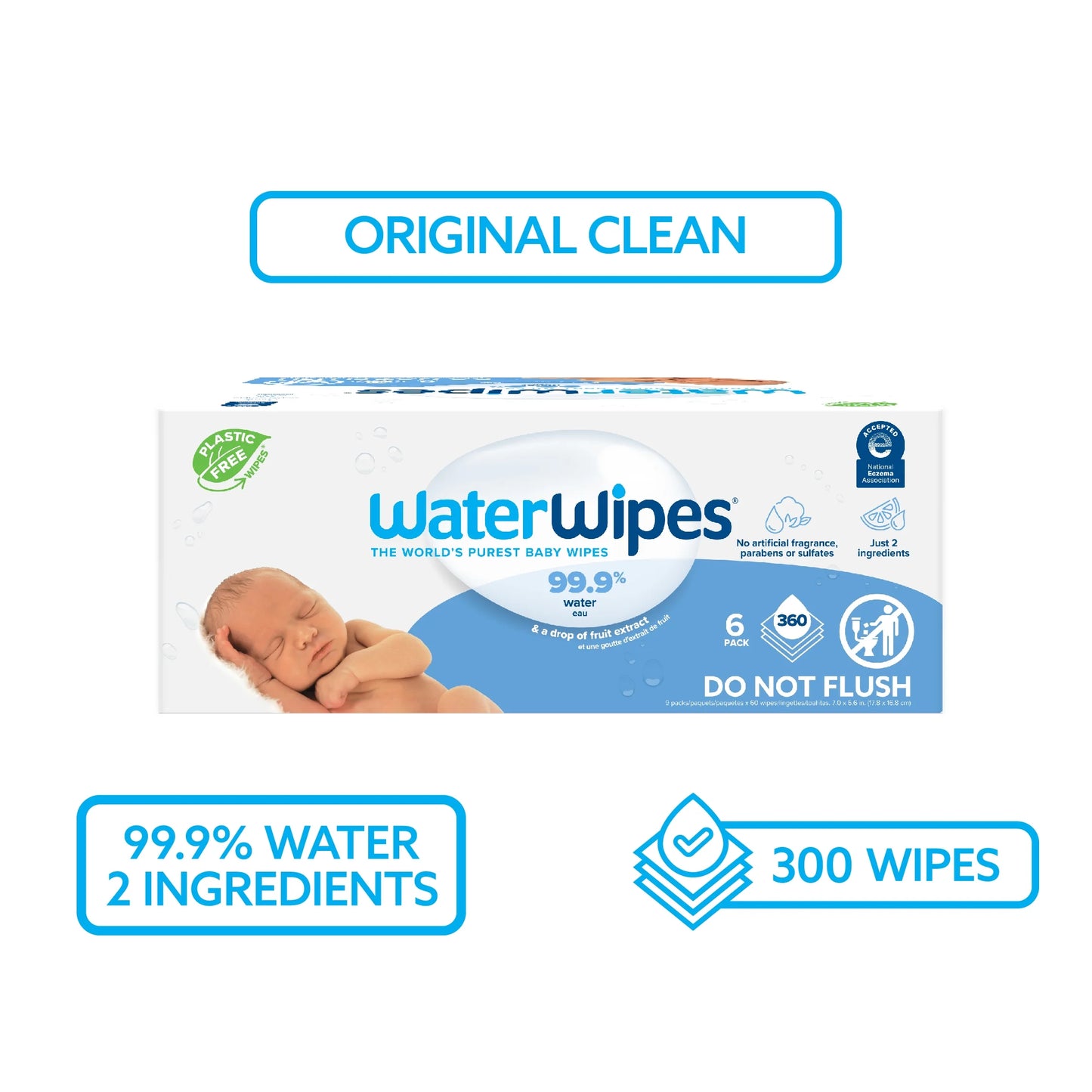 Waterwipes Original 99.9% Water Based Baby Wipes, Unscented, 9 Resealable Packs (540 Wipes) (Select for More Options)