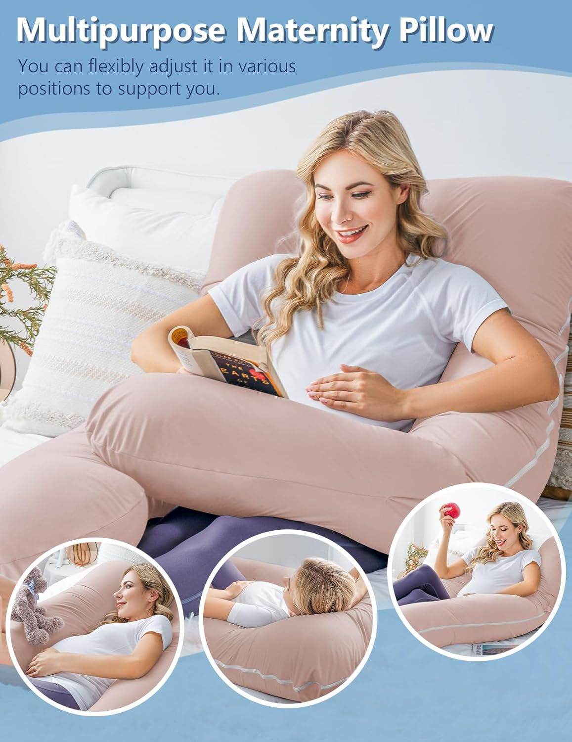 Cooling Pregnancy Pillows for Sleeping, Maternity Body Pillow for Pregnant Woman, U Shaped, with Cooling Jersey Cover