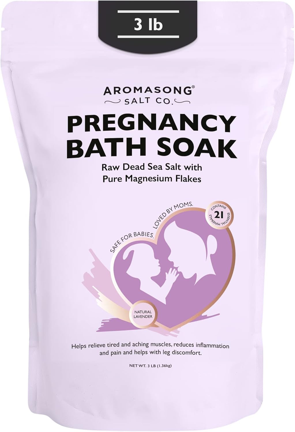 Pregnancy Bath Soak 3 LB - 100% Pure Magnesium Flakes with 21 Essential Dead Sea Minerals and Natural Lavender - Better Absorbing than Epsom Salt