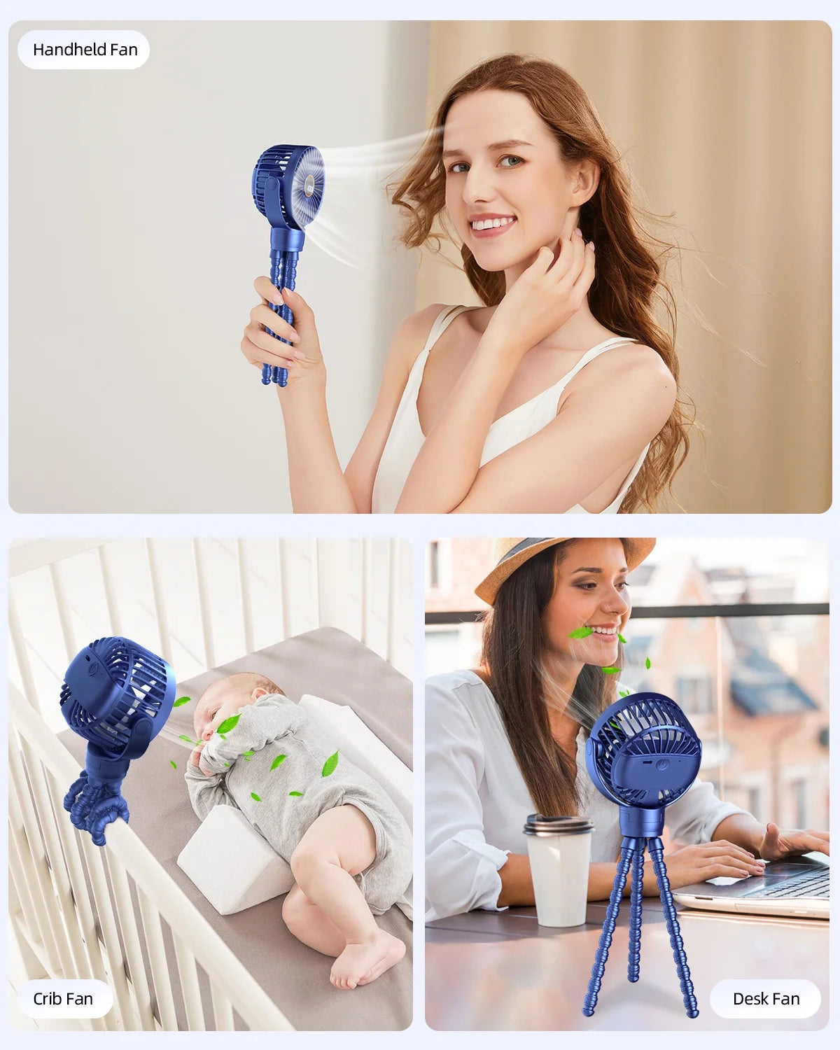 Frsara Portable Baby Stroller Fan, Stroller Fan Clip on for Baby,Safe and Quiet,4000Mah, Baby Fan for Stroller and Car Seat, 3-Speed Adjustable,Suitable for Desks,Travel,Bicycles,Camping- Blue