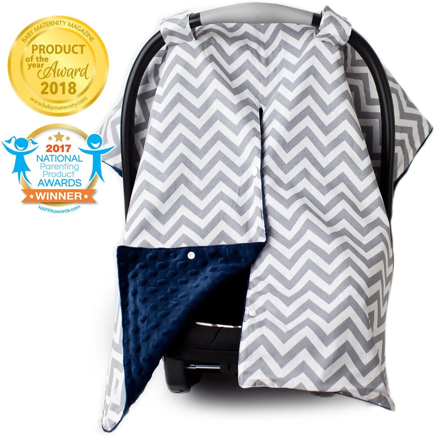 Kids N' Such Peekaboo Baby Car Seat Canopy Infant Carrier Cover for Travel, Chevron & Gray