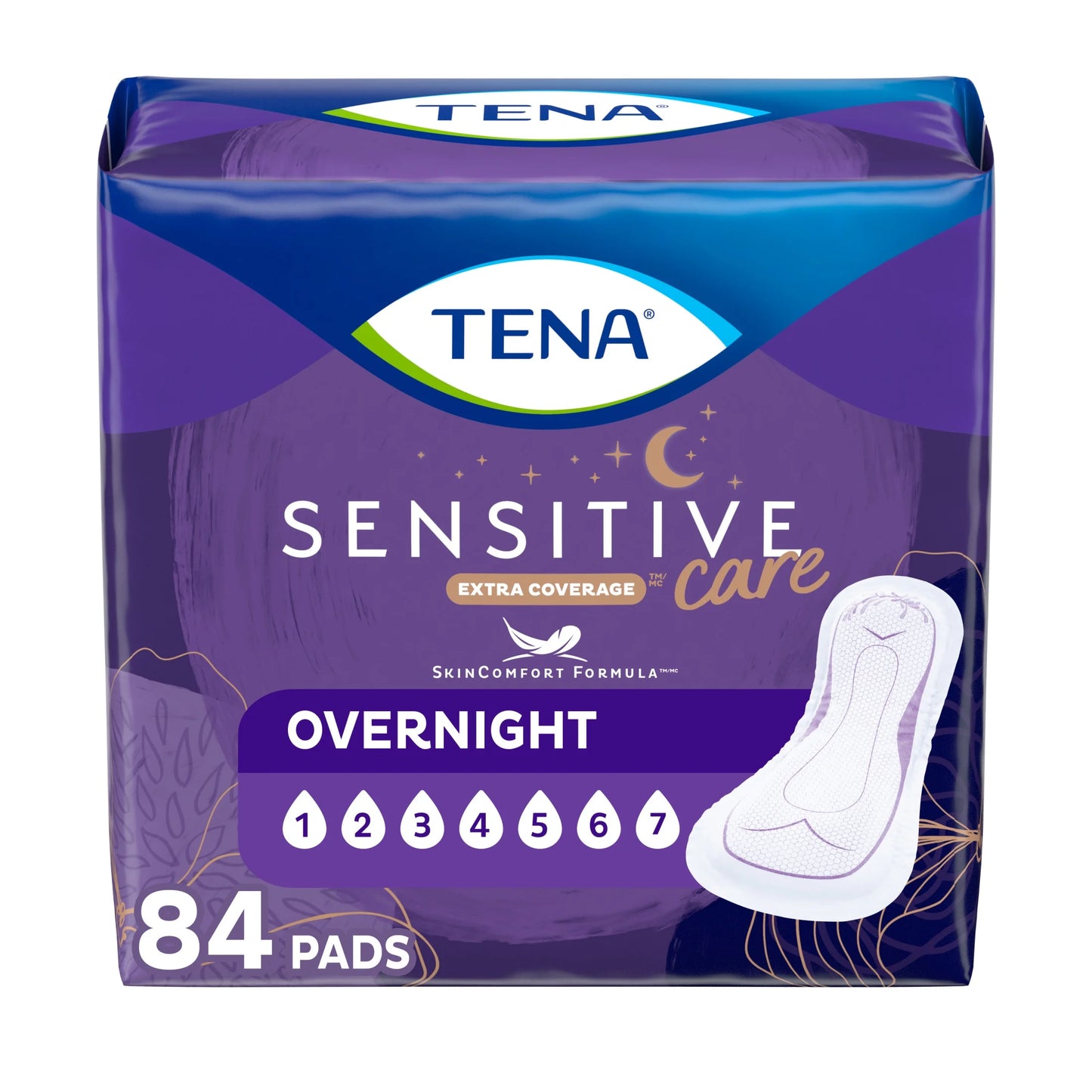 Tena Sensitive Care Extra Coverage Overnight Incontinence Pads for Women, 90 Count