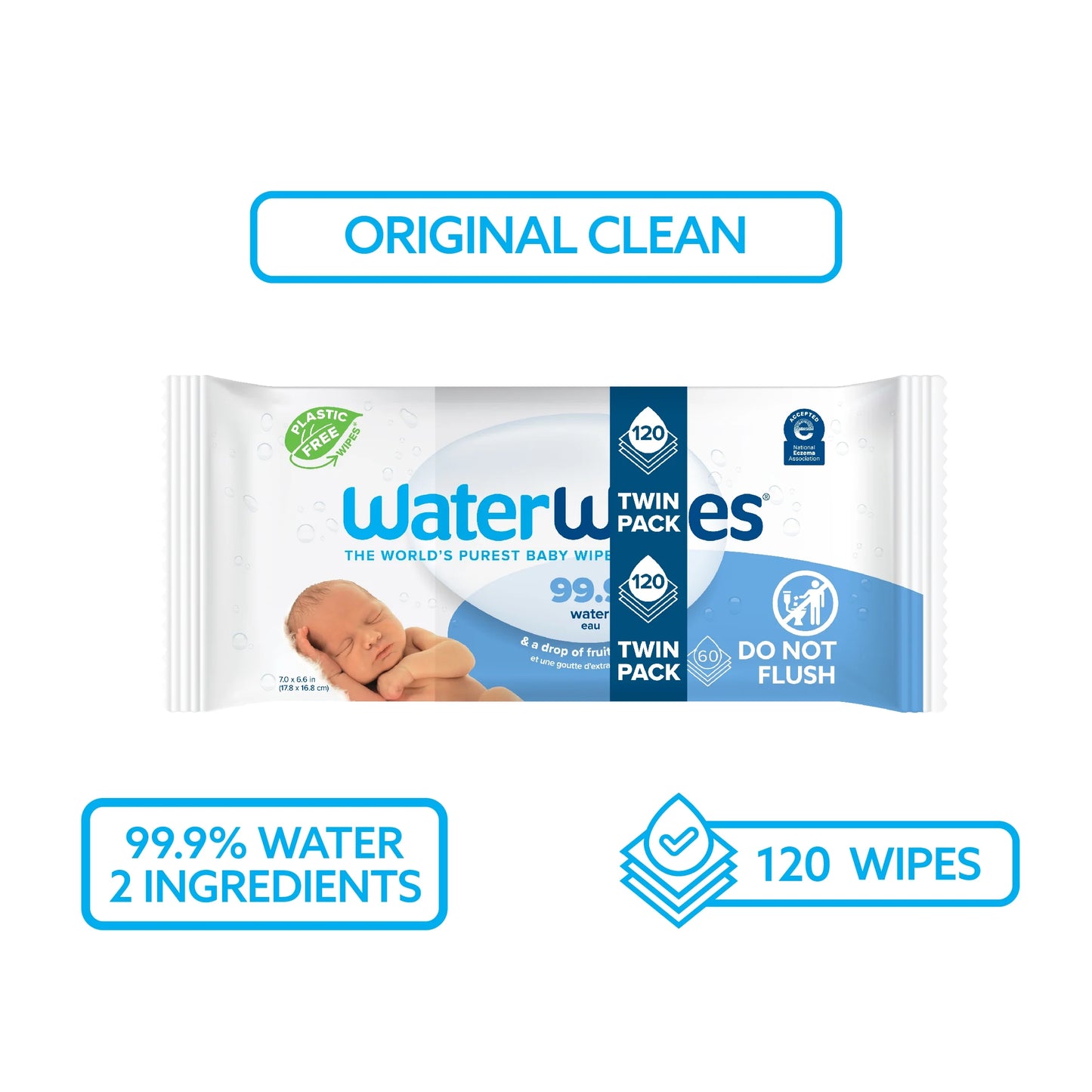 Waterwipes Original 99.9% Water Based Baby Wipes, Unscented, 9 Resealable Packs (540 Wipes) (Select for More Options)