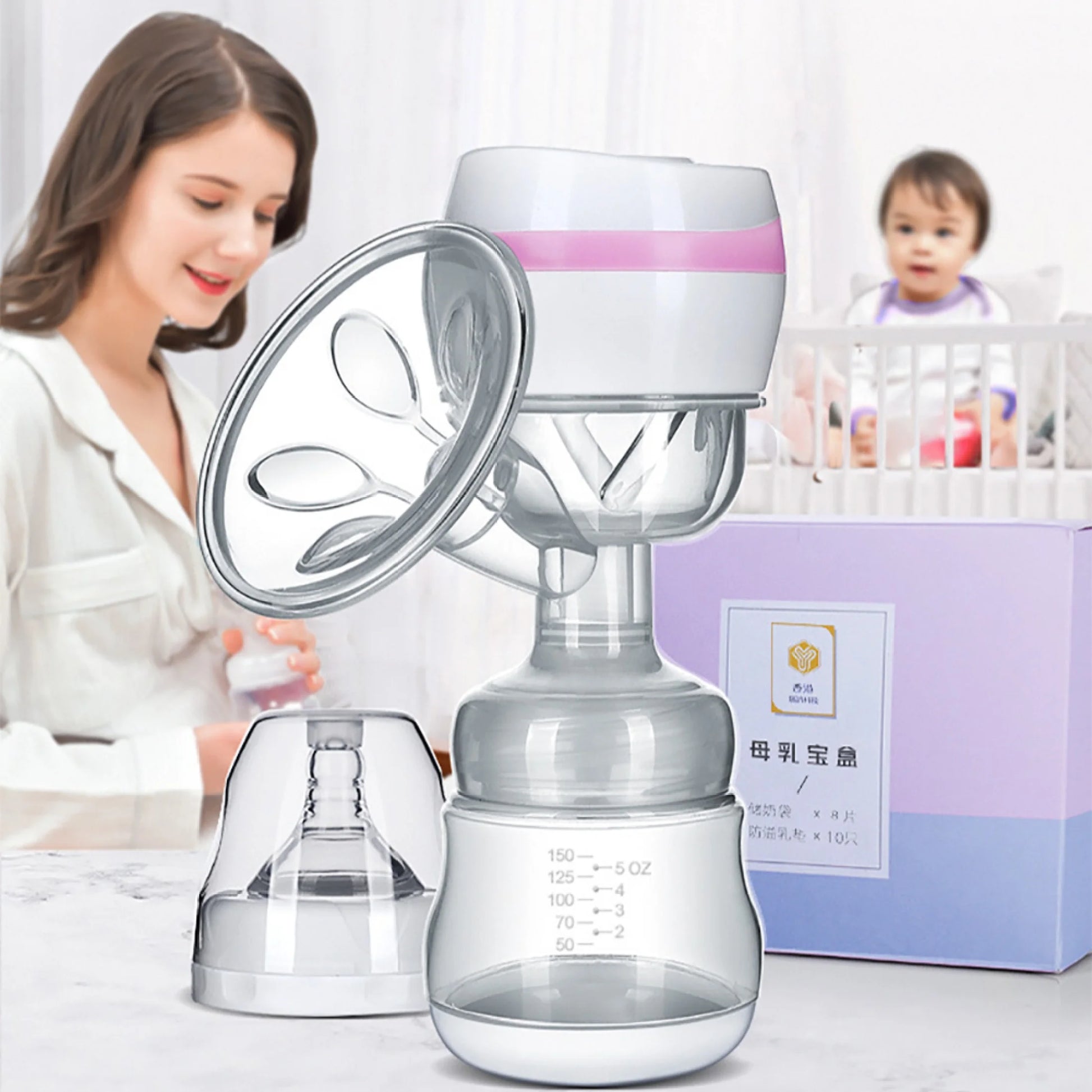 EUBUY Portable Electric Breast Feeding Pump Electric Suction Milk Extractor Baby Bottle Postpartum Supplies Accessories USB Powered for Mom New Mother Pink