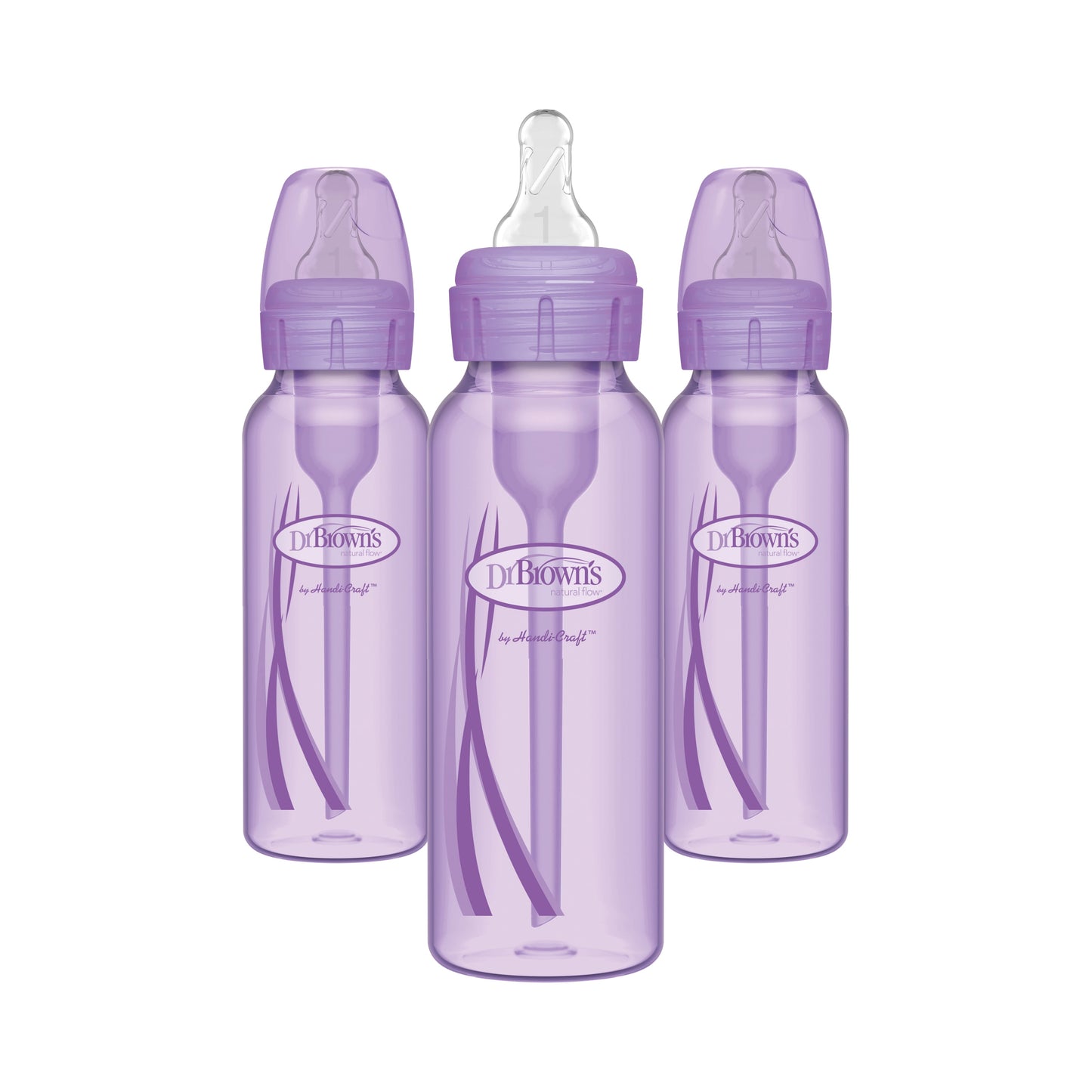 Dr. Brown'S Natural Flow Anti-Colic Options+ Narrow Baby Bottle, Purple, 8Oz, Slow Flow, 0M+, 3 Pack