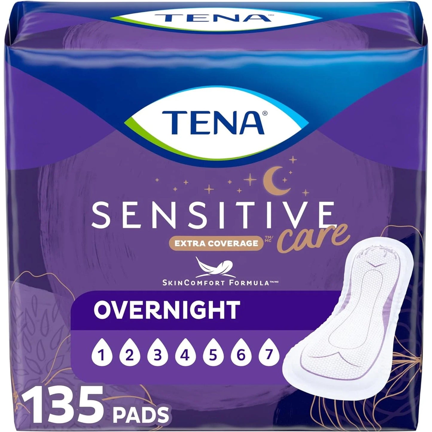 Tena Sensitive Care Extra Coverage Overnight Incontinence Pads for Women, 90 Count