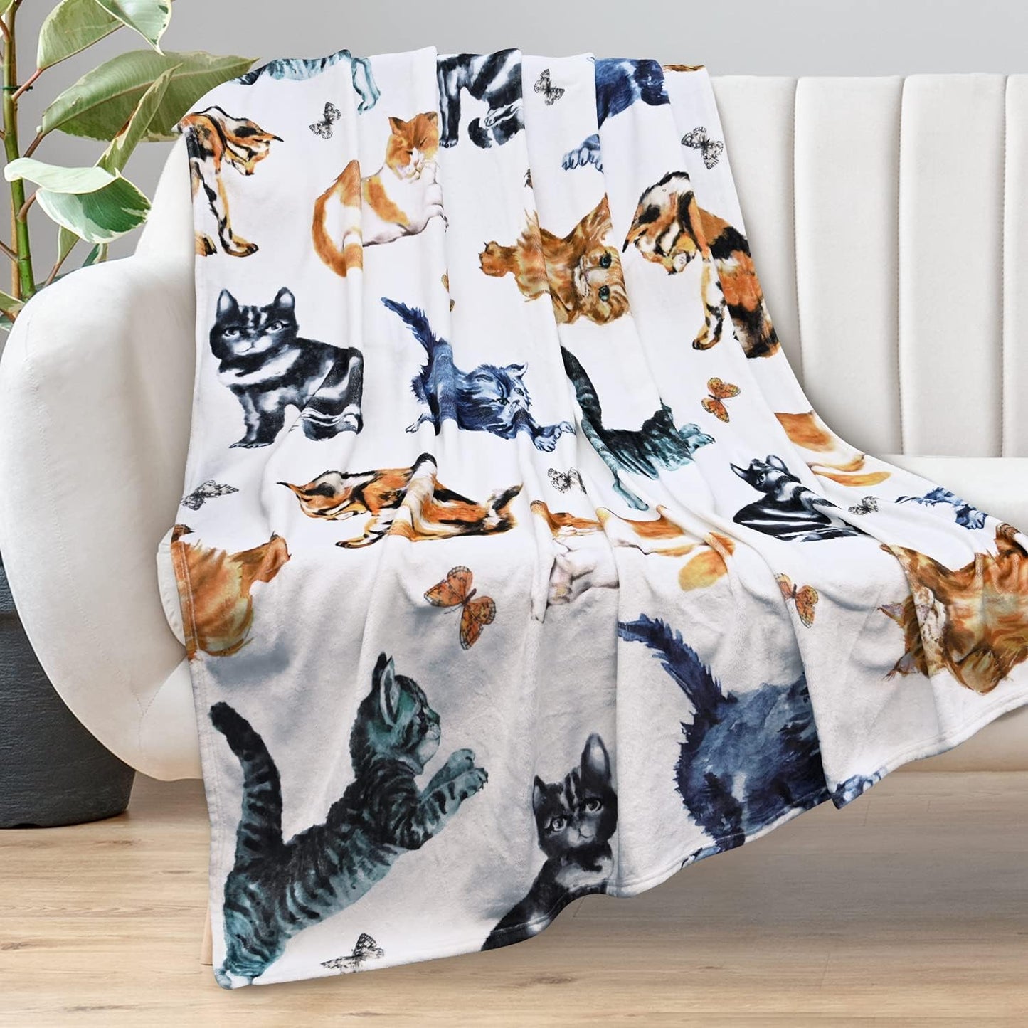 Cat Blanket for Women Cat Throw Blankets for Adults Fleece Cat Blanket Fuzzy Cat Blanket White Fleece Blanket for Kids Women Cartoon Cat Colorful Plush Throw Blanket Gift