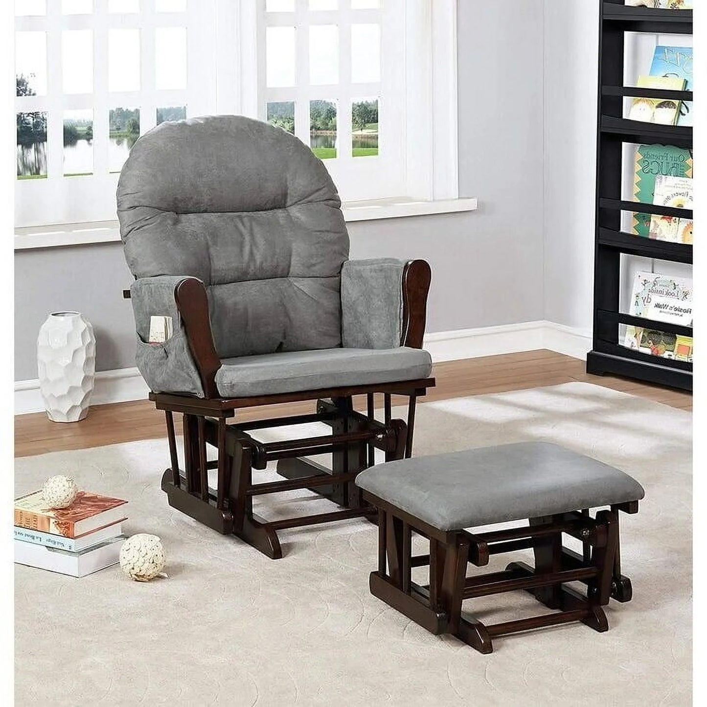 Brisbane Nursery Glider & Ottoman Sets, Glider Recliner Nursery Rocking Chair, Nursery Glider Rocker with Ottoman, Reclining Gliders & Chairs for Breastfeeding, Reading, Napping - Espresso/Cream