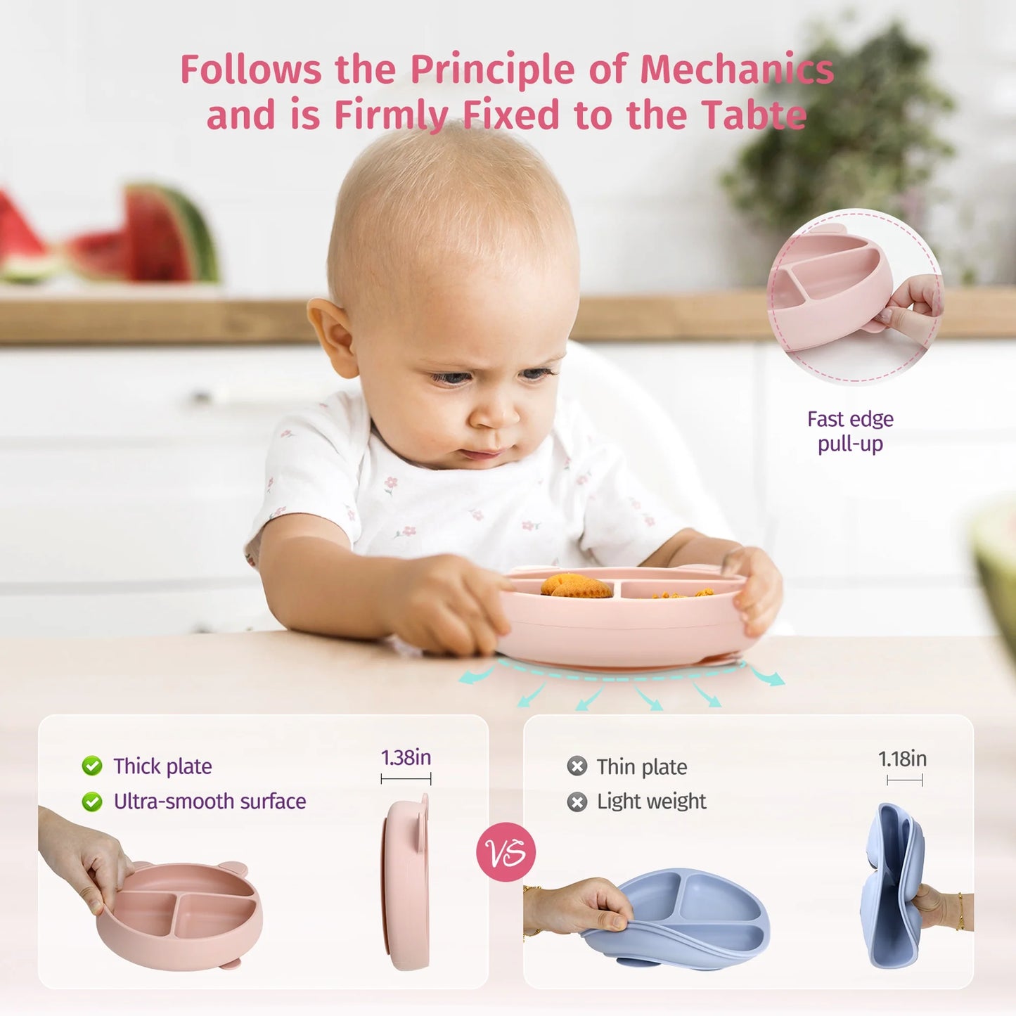 PERRYHOME Silicone Baby Feeding Set, 12Pcs Safe Baby Led Weaning Supplies for Toddlers, Baby Plates and Bowl Set, Baby Spoon and Baby Bib, Baby Feeding Essentials(Pink)