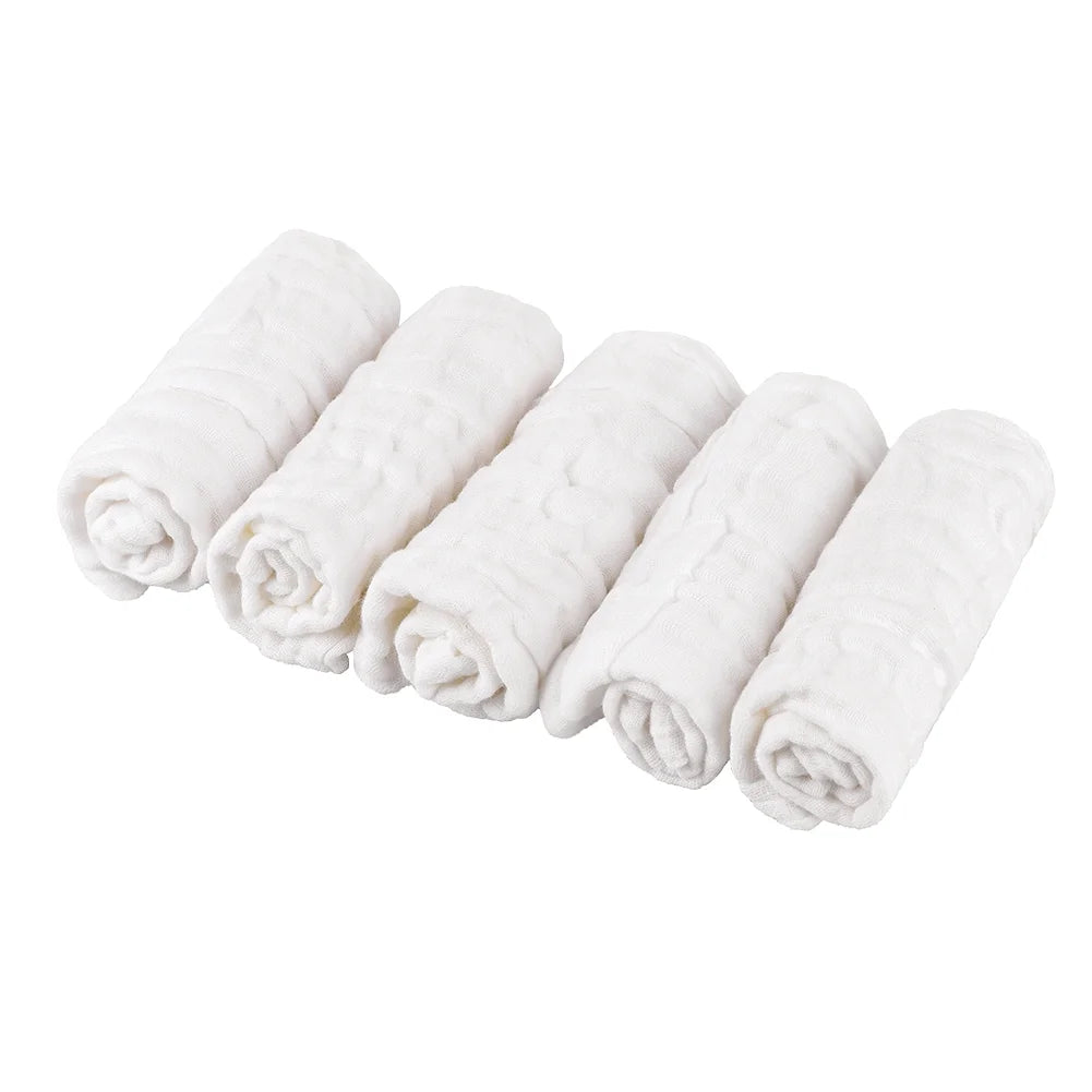 Pretty See Organic Cotton Baby Towels Soft Newborn Baby Face Towel Natural Baby Muslin Washcloths and Towels for Sensitive Skin, White, Set of 5