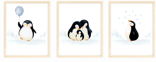 Nistio® Baby Penguin Nursery Wall Prints, Play Room Decoration, Nursery Wall Art, Nursery Room Decor, Penguin Family Print Set, Unframed, Set of 3 Prints, 8X10"