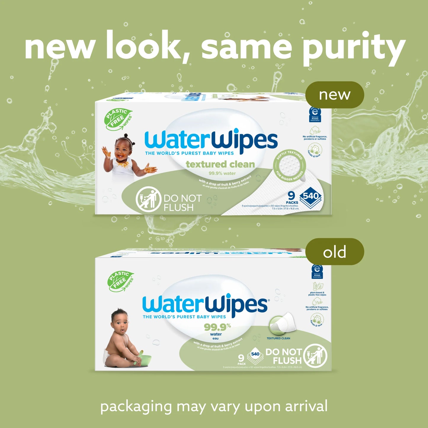 Waterwipes Textured Clean 99.9% Water Based Toddler & Baby Wipes, 9 Resealable Packs (540 Wipes)