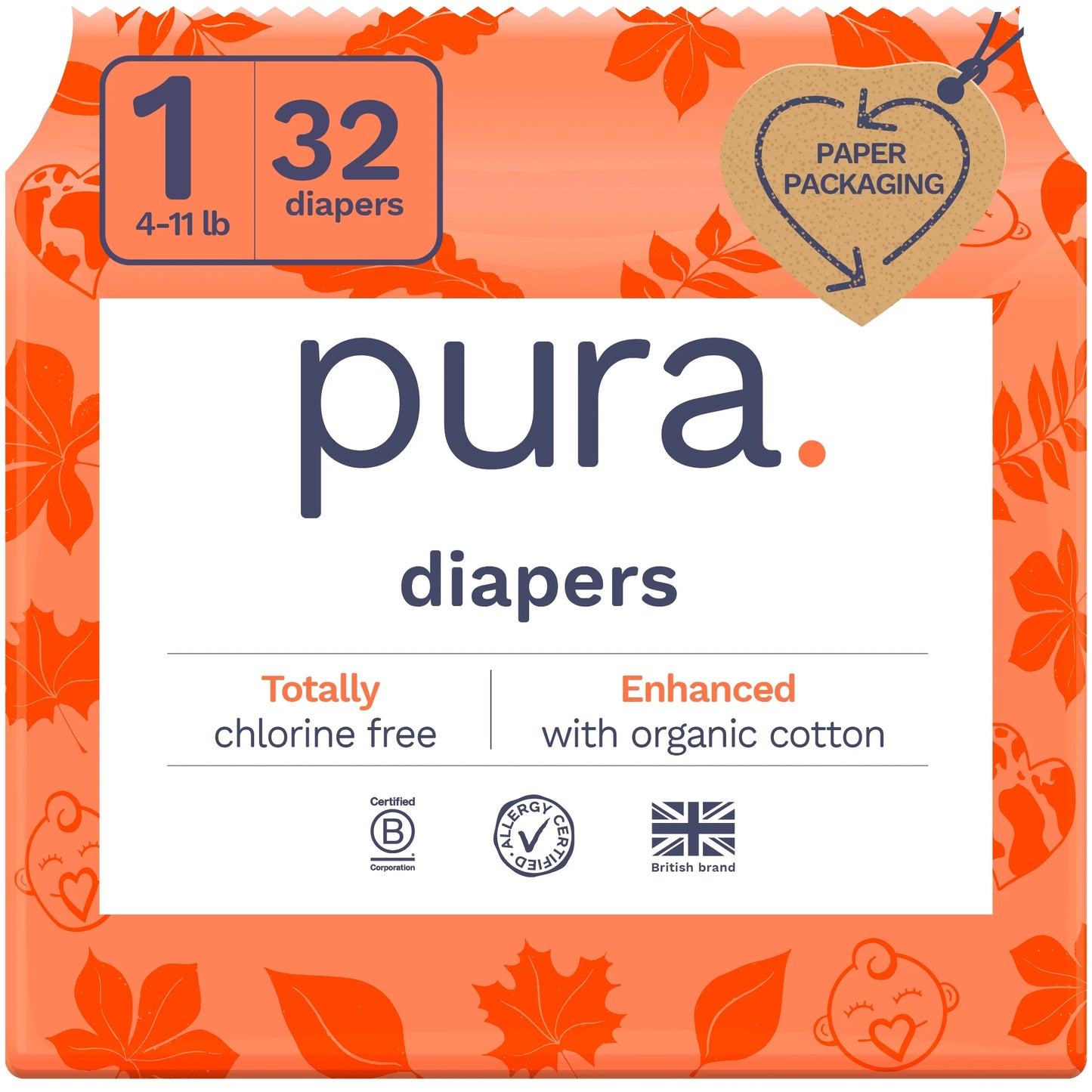 Pura Sensitive Soft Sustainable Baby Diapers Size 1, 96 Count (Choose Your Size and Count)