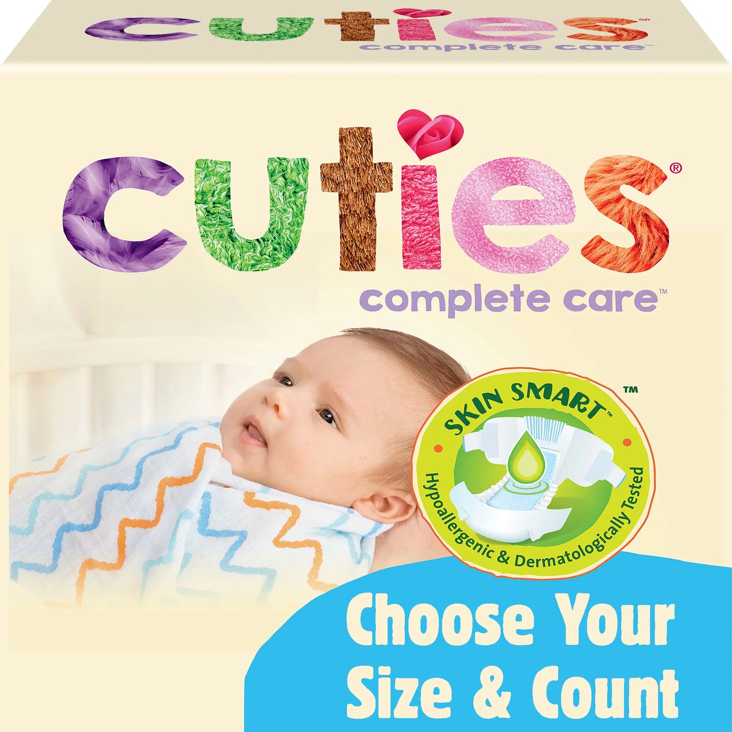 Cuties Hypoallergenic Skin Smart Baby Diapers, Size 1, 176 Count