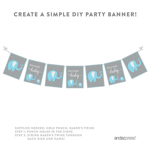 Boy Elephant Baby Shower Party Signs & Banner Decorations, 20-Pack