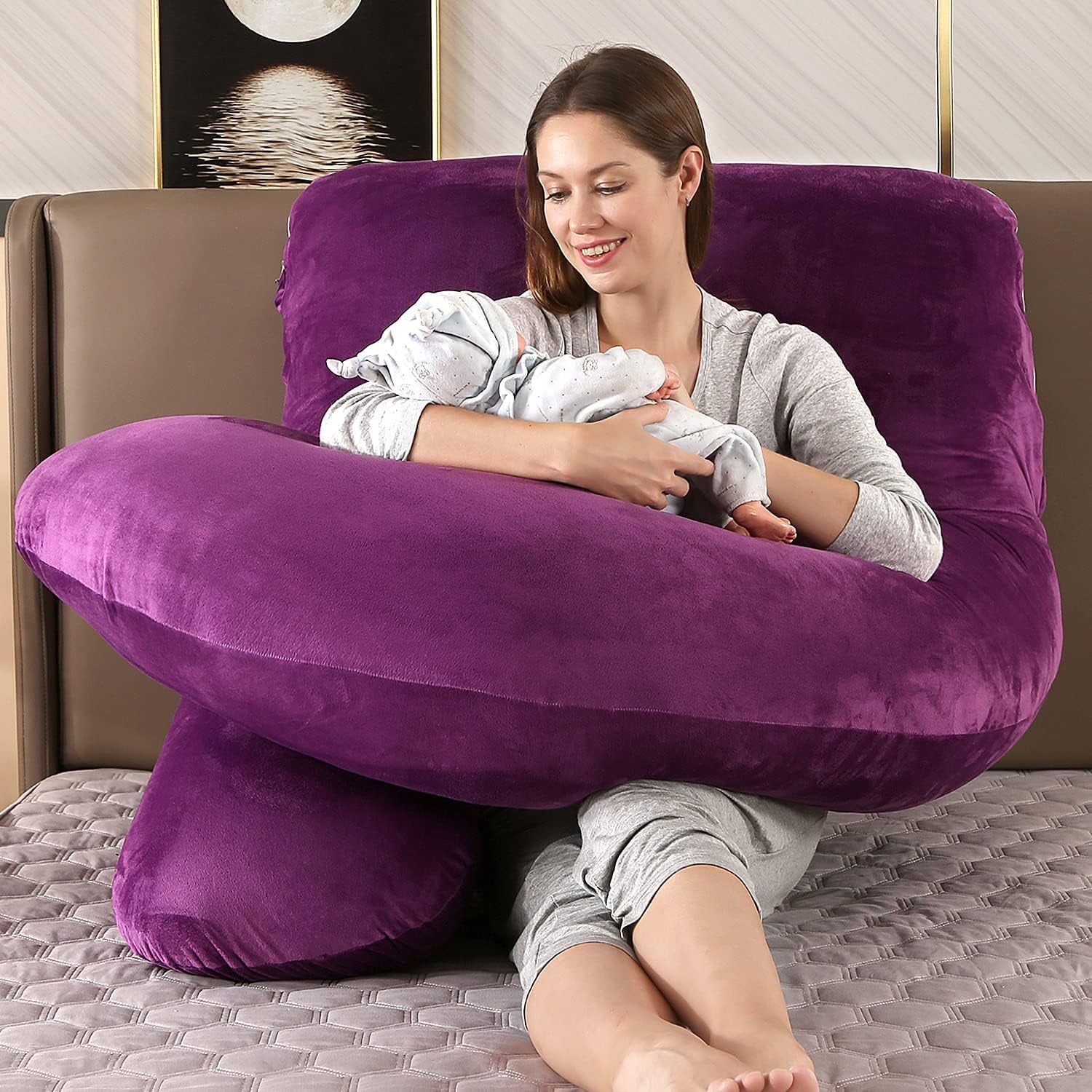 Pregnancy Pillows,U Shaped Full Body Pillow for Sleeping Support,57 Inch Maternity Pillow for Pregnant Women with Removable Cover(Velvet,Dark Purple)