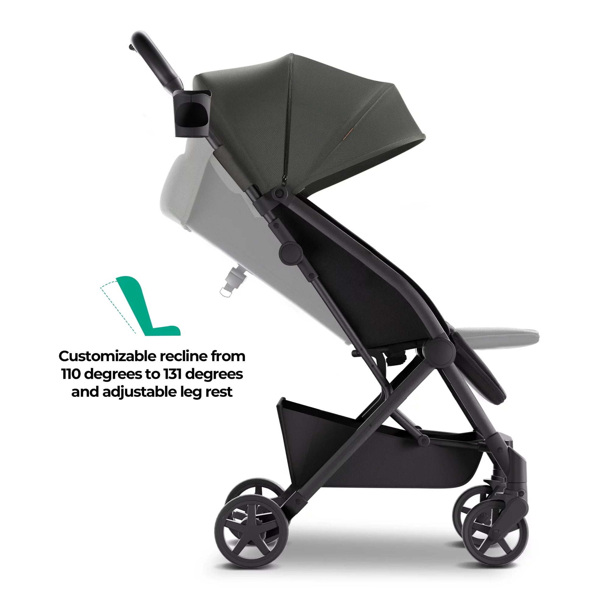 Mompush Lightweight Baby Stroller, Compact Stroller for Airplane Travel, Green, 14.2 Lb, Unisex