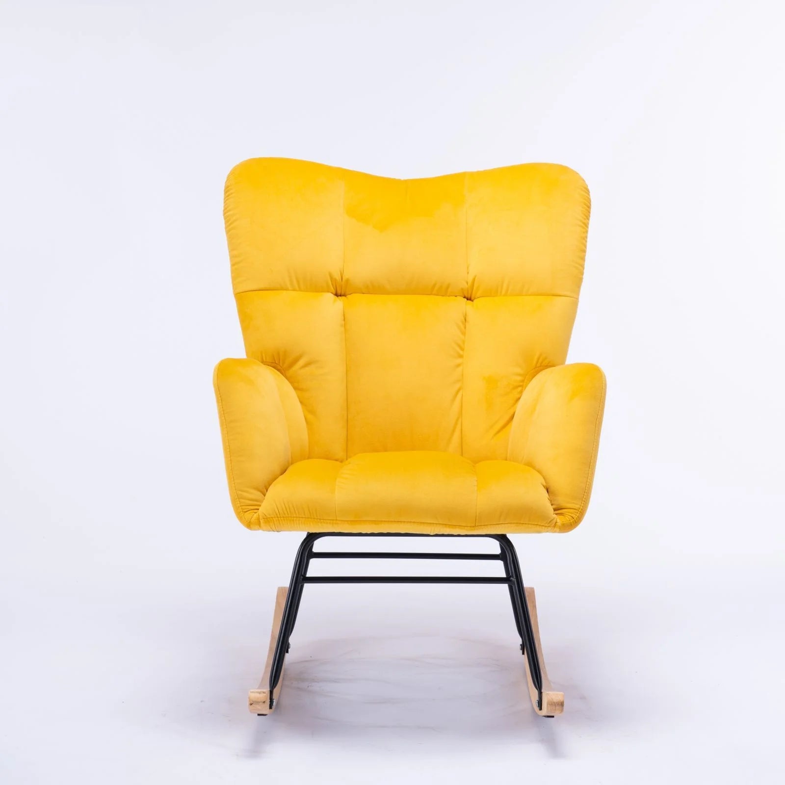 Rocking Chair Nursery Velvet Tufted Upholstered Rocking Chair, Mid-Century Modern Nursery Rocking Armchair, Glider Chair for Nursery, Living Room, Bedroom, Yellow