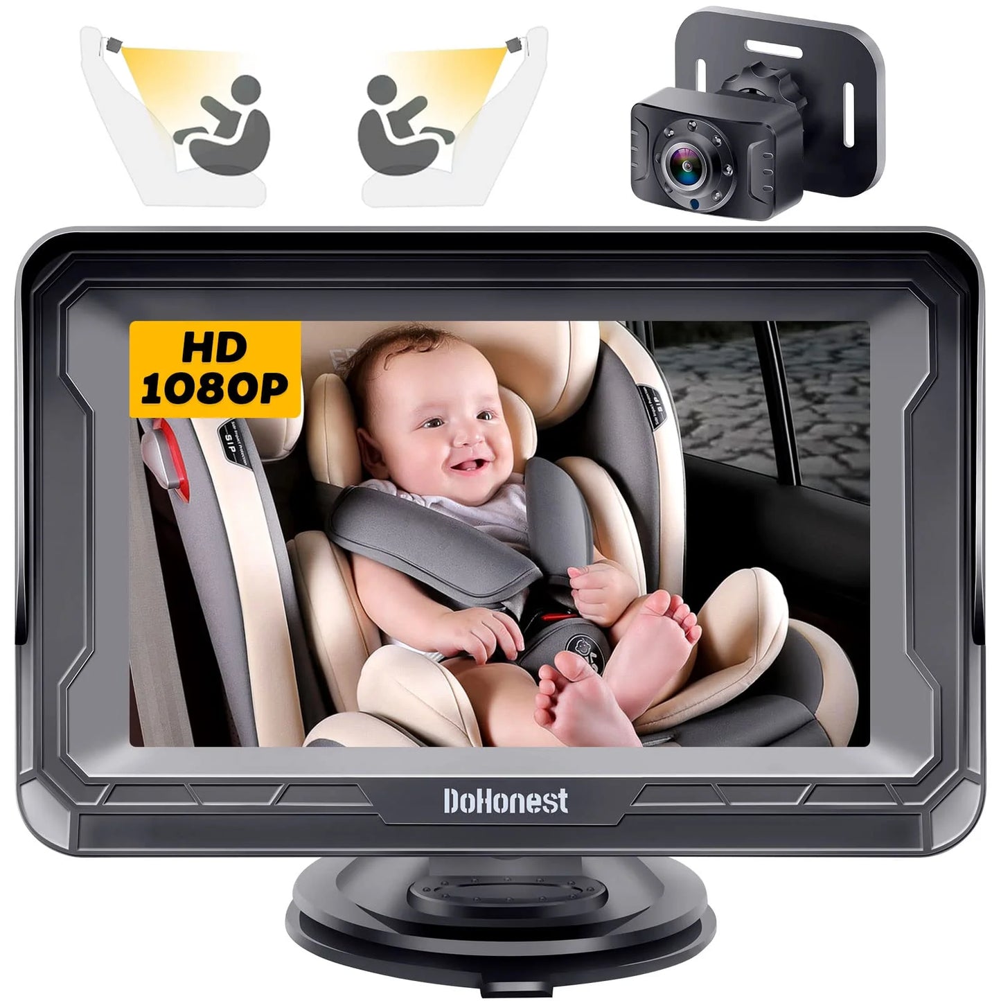 Dohonest V33 4.3" HD 1080P Video Baby Monitor with 360° Rotating Camera, Black