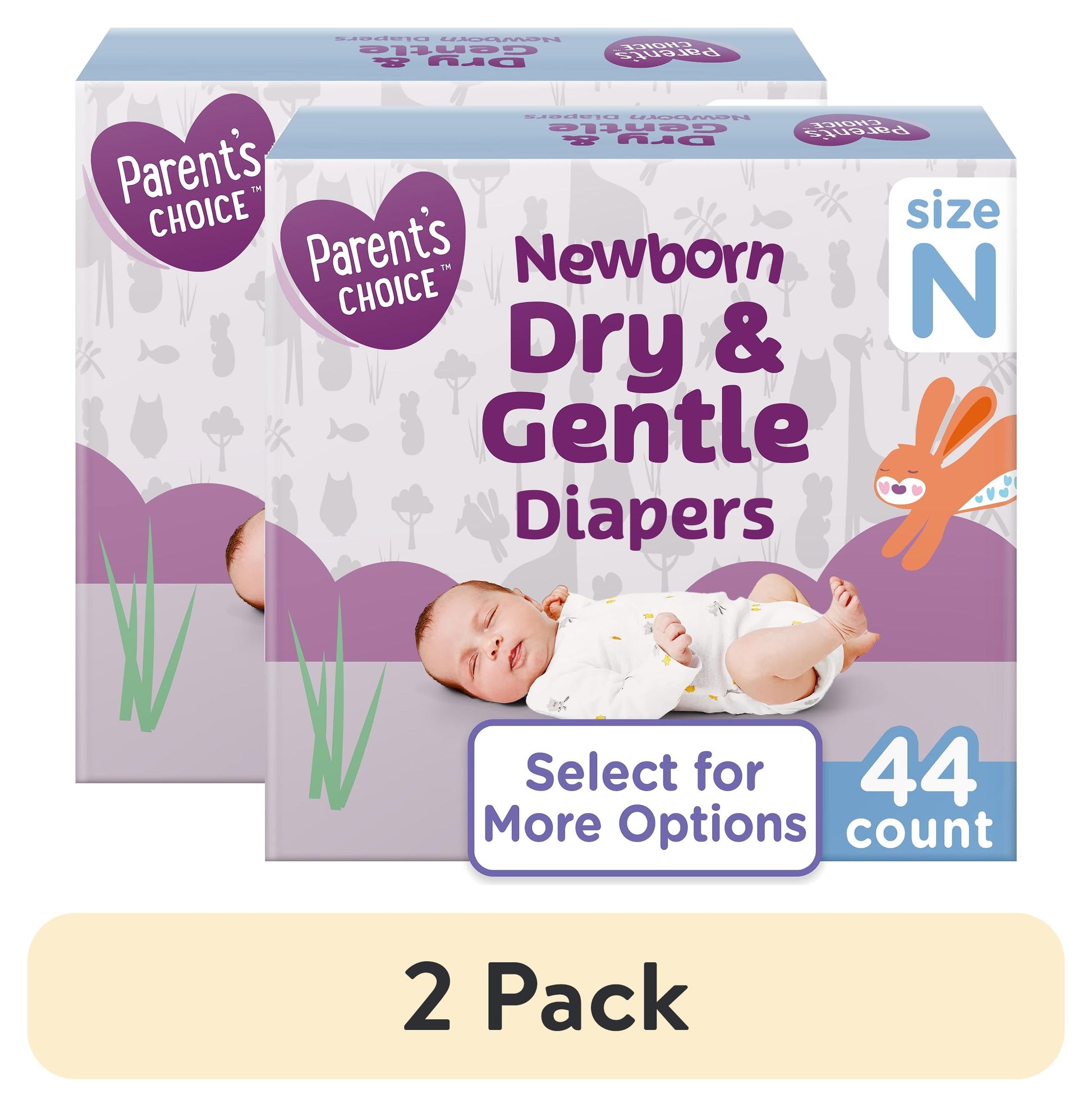 (2 Pack) Parent'S Choice Dry & Gentle Diapers Size NB, 44 Count (Select for More Options)