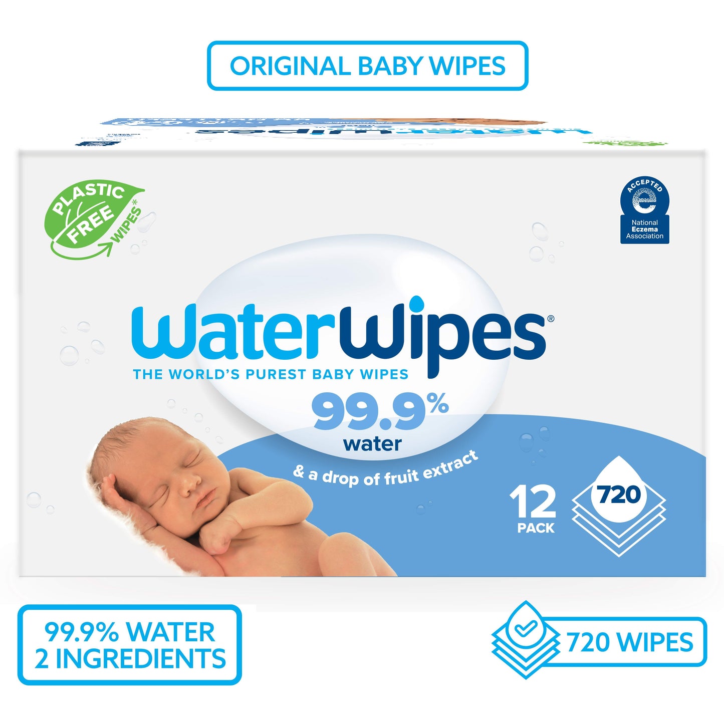 Waterwipes Original 99.9% Water Based Baby Wipes, Unscented, 9 Resealable Packs (540 Wipes) (Select for More Options)