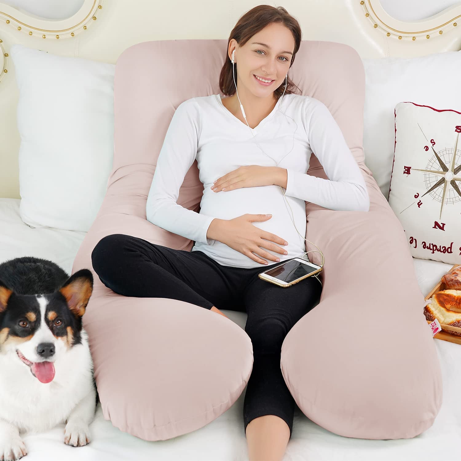 Cooling Pregnancy Pillows for Sleeping, Maternity Body Pillow for Pregnant Woman, U Shaped, with Cooling Jersey Cover