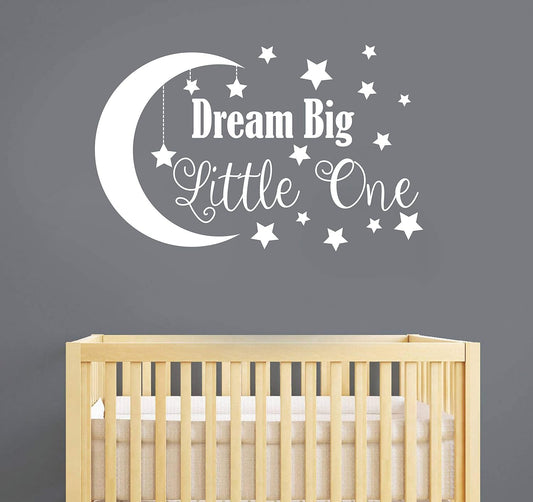 Dream Big Little One Wall Decal, Nursery Wall Decal, Nursery Decor, Nursery Wall Quote, Quote Decal, Removable Vinyl Wall Stickers for Baby Kids Boy Girl Bedroom Nursery Decor A34 (Big, White)