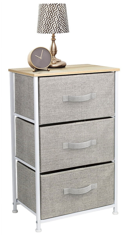 Sorbus Nightstand with 3 Drawers - Bedside Furniture & Accent End Table Storage Tower for Home, Bedroom Accessories, Office, College Dorm, Steel Frame, Wood Top, Easy Pull Fabric Bins (Beige)