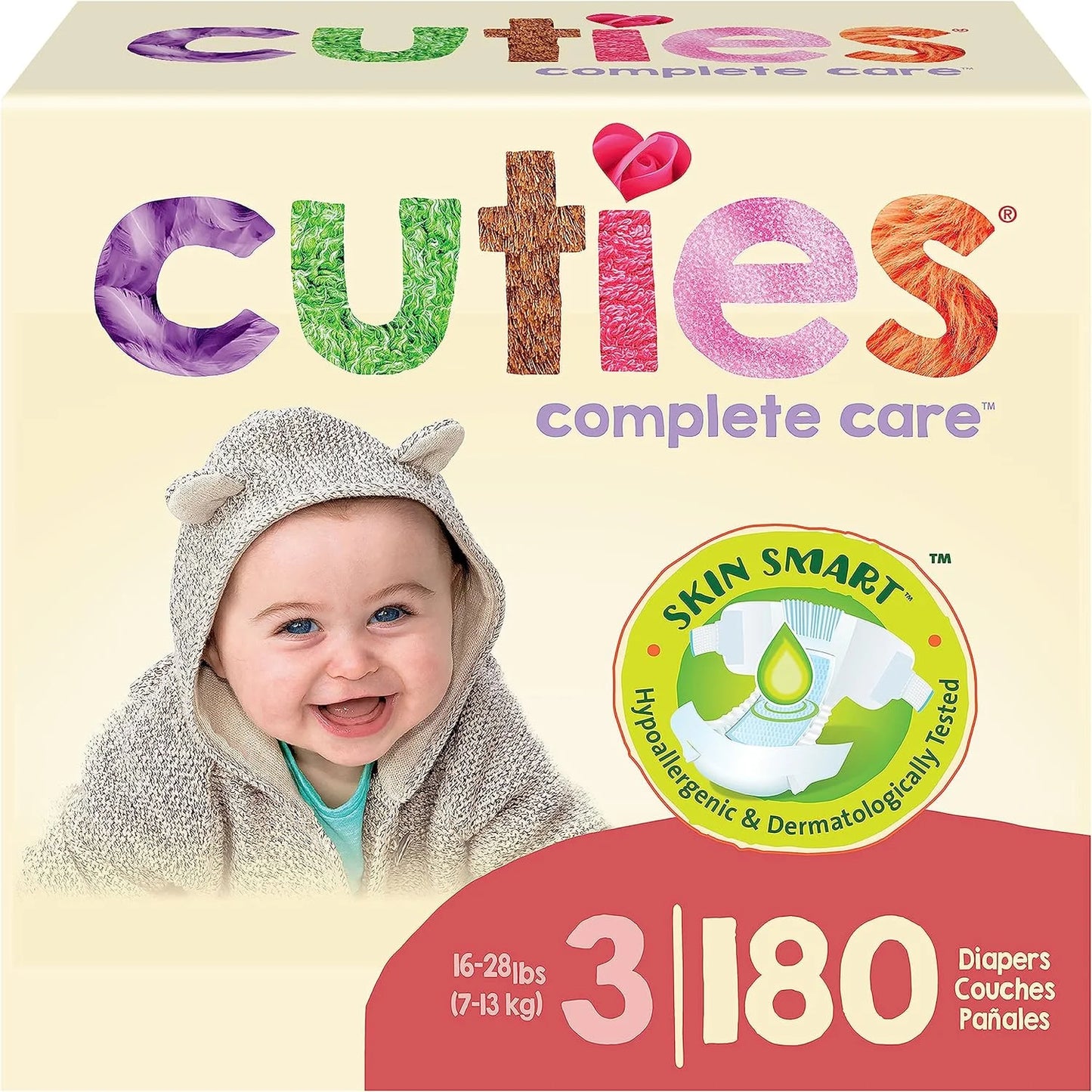 Cuties Hypoallergenic Skin Smart Baby Diapers, Size 1, 176 Count