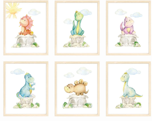 Nistio® Dinosaur Nursery Wall Prints, Play Room Decoration for Boy, Nursery Wall Art, Nursery Room Decor, Dinosaur Room Decor for Boys, Unframed, Set of 6 Prints, 8X10