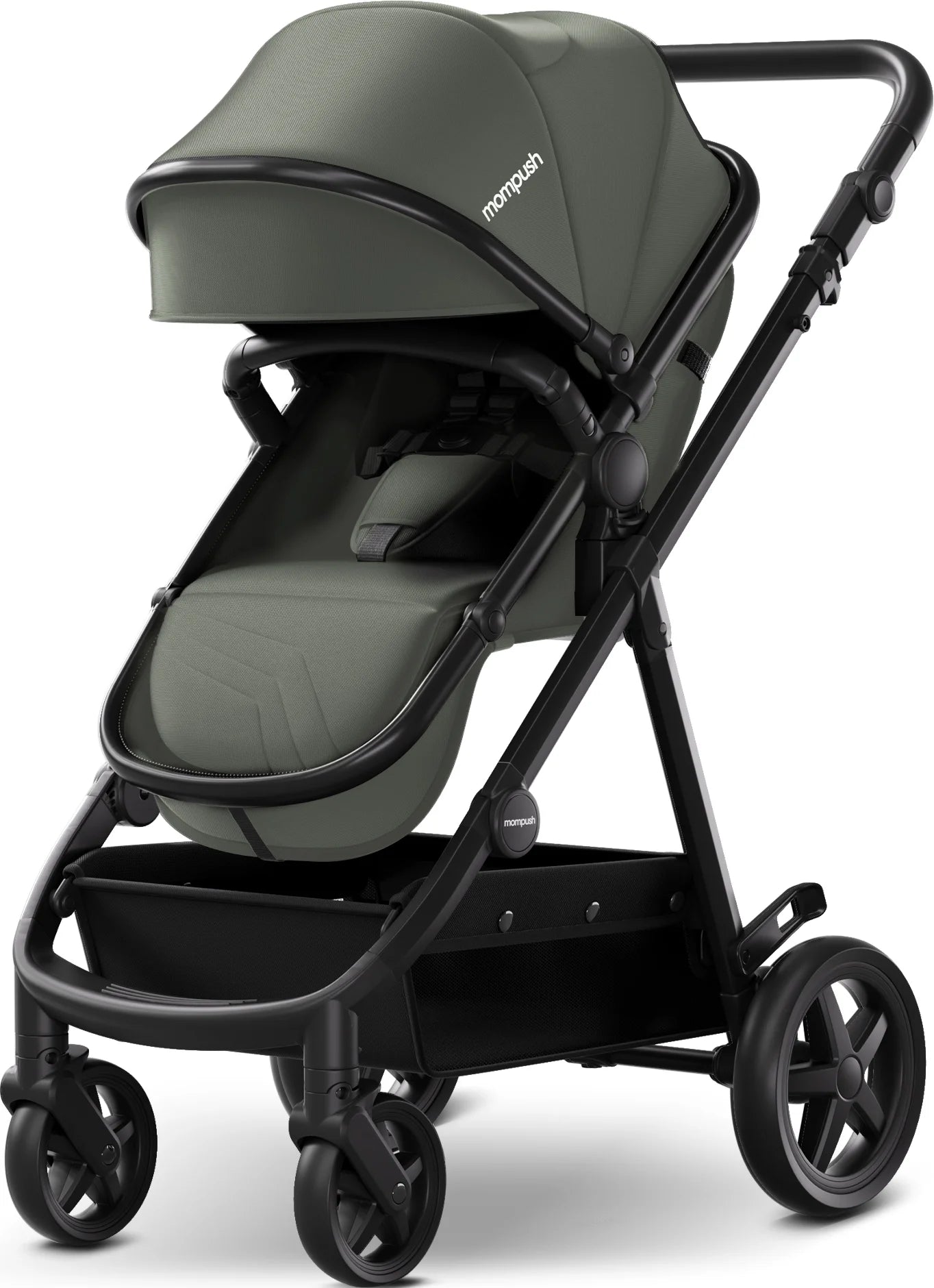 Mompush Meteor2, 2-In-1 Baby Stroller with Bassinet Mode, Adjustable Handle and Footrest, Black, 23.2LB, Unisex