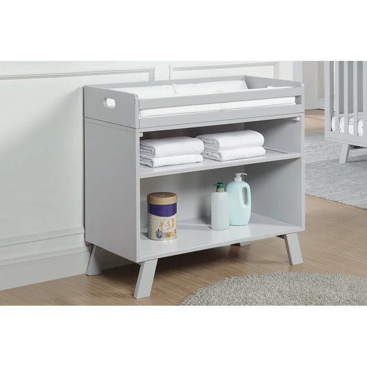 Livia Convertible Changing Table, Multi-Functional Solid Wood Baby Changer with Removable Serving Tray, Gray