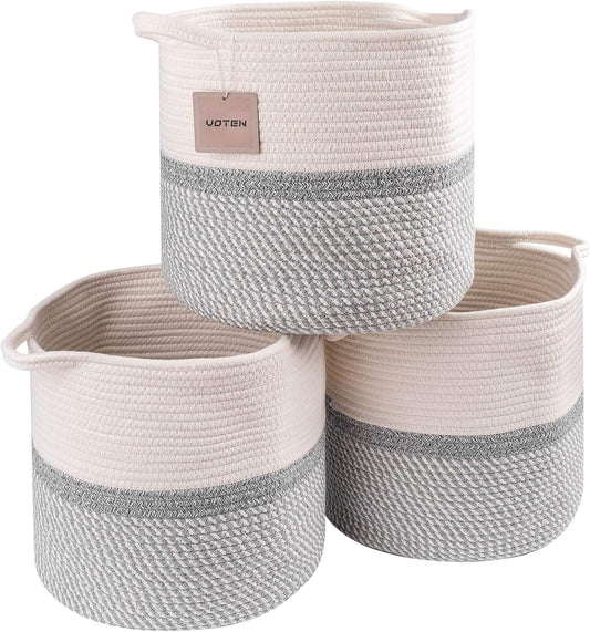 Storage Cubes 13X13’’ for Cube Shelves Organzier,Cotton Rope Storage Bin,Cube Storage Bin 13X13’’ for Closet,Toys,Multipurpose Woven Storage Basket for Organizing,3Pack round Mixed Gray