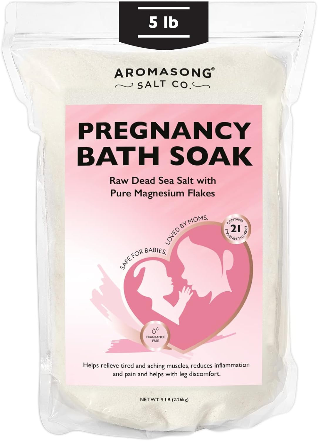 Dead Sea Pregnancy Bath Soak 5 LB - Unscented with Pure Magnesium Flakes & Minerals - Used for Pregnancy & Postpartum Muscle Aches & Leg Discomfort - Better Absorbing than Epsom Salt