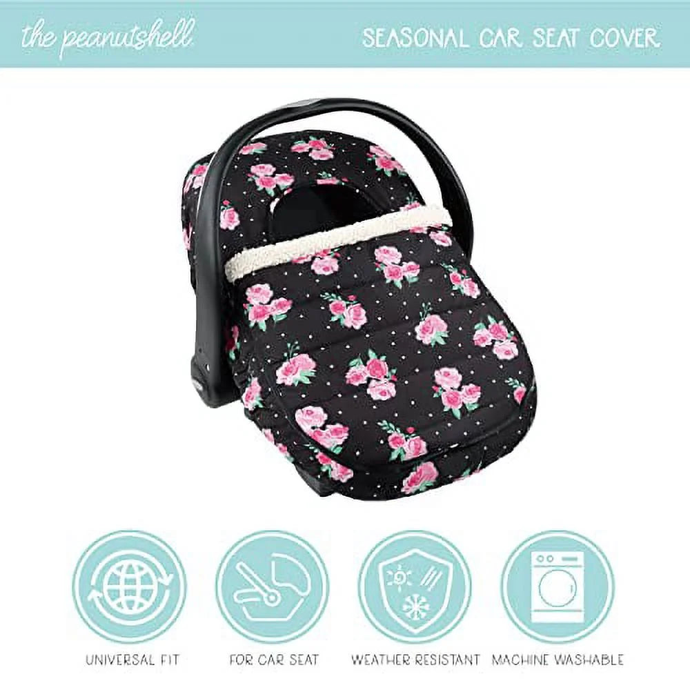 The Peanutshell Car Seat Cover, Winter Carseat, Canopy Car Seat Cover Baby Girls, Floral Rose