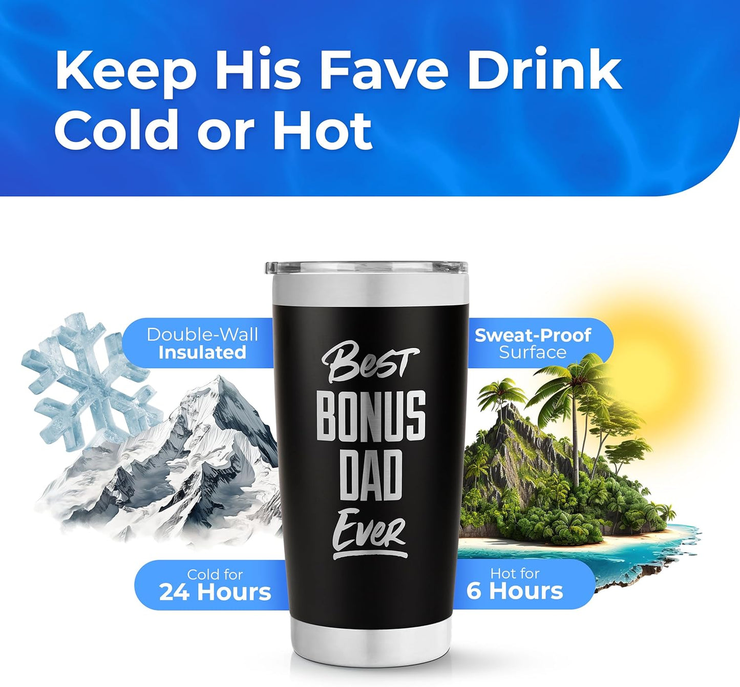 Stainless Steel Travel Mug, Best Bonus Dad Ever - 20 Oz Insulated Coffee Tumbler