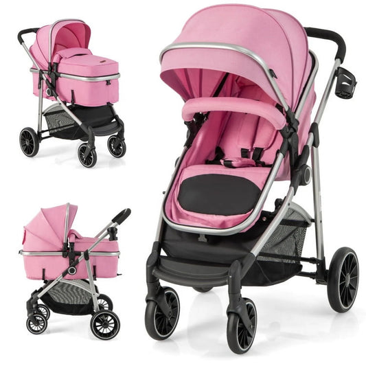 GVN 2-In-1 Convertible Baby Stroller with Reversible Seat-Pink, Summer Stroller for Infant & Toddler