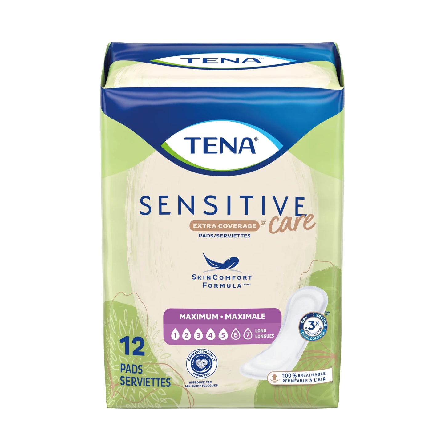 TENA Sensitive Care Extra Coverage Maximum Long Incontinence Pads, 12Ct