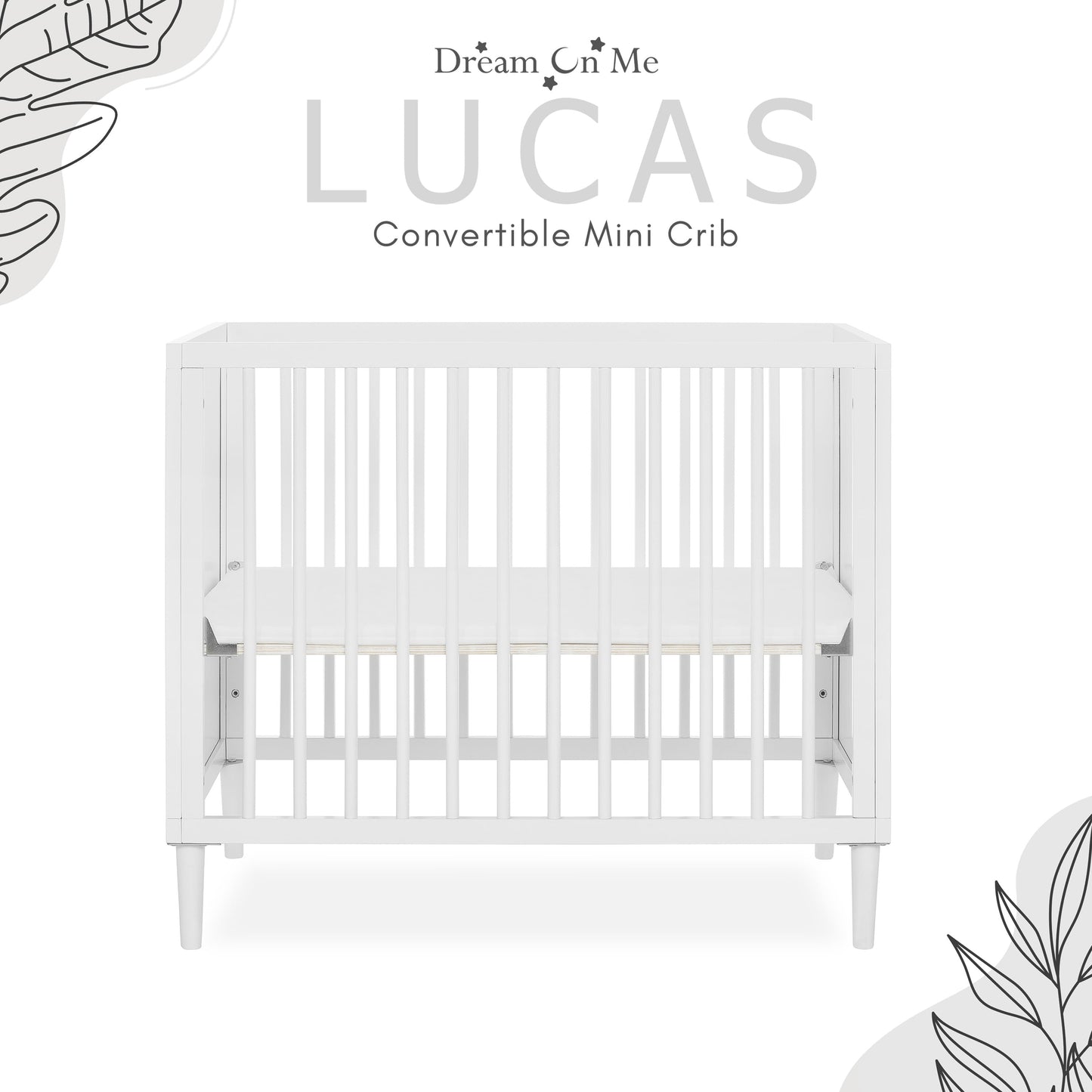 Dream on Me Lucas Mini Modern Crib with Rounded Spindles, White