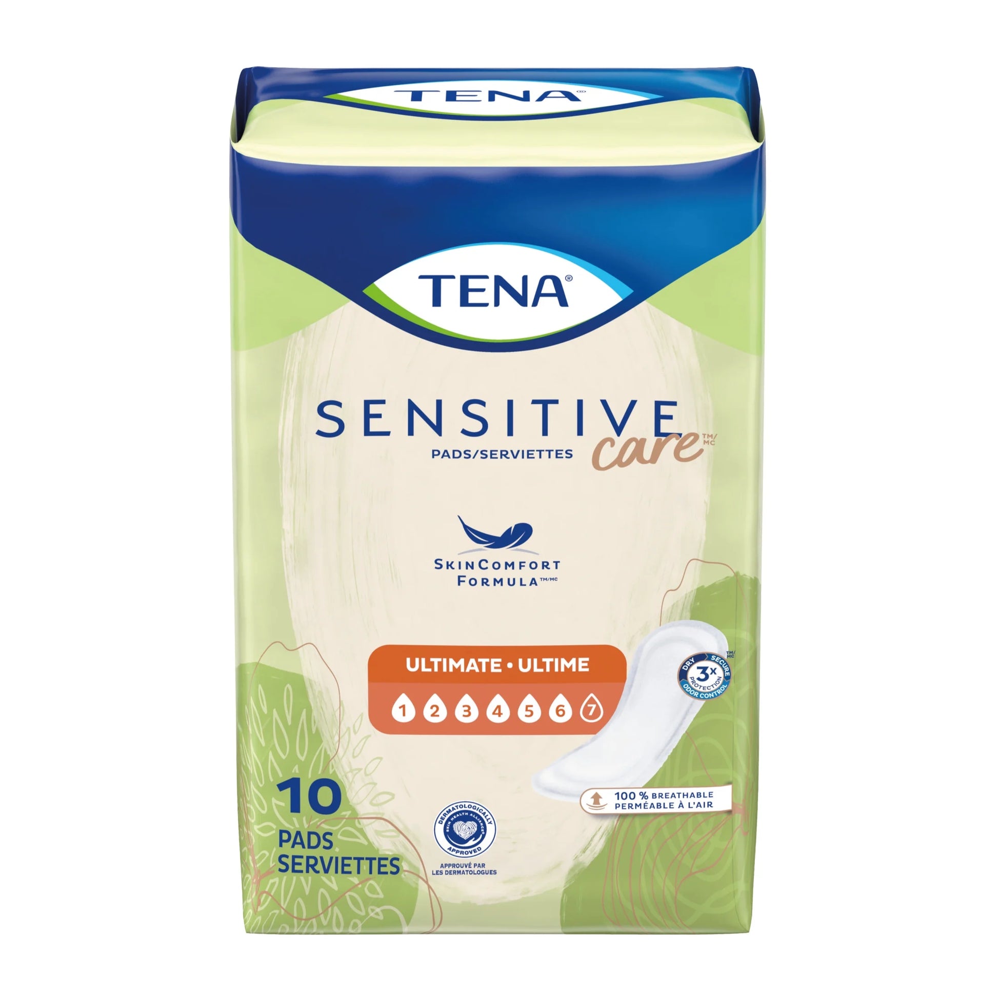 Tena Sensitive Care Ultimate Absorbency Incontinence Pads for Women, Regular Length, 10 Count