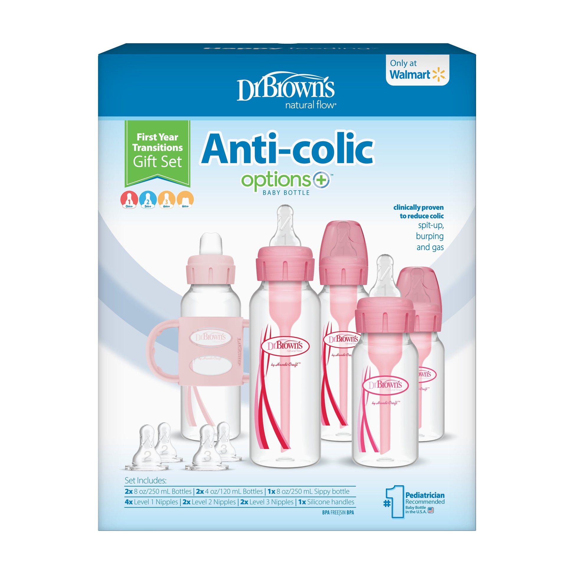 Dr. Brown'S Natural Flow Anti-Colic Options+ First Year Baby Bottle Gift Set, Pink, BPA Free, 0M+