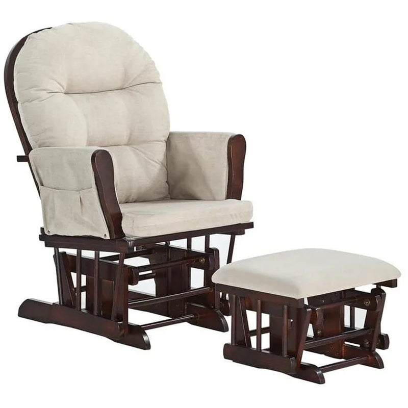 Brisbane Nursery Glider & Ottoman Sets, Glider Recliner Nursery Rocking Chair, Nursery Glider Rocker with Ottoman, Reclining Gliders & Chairs for Breastfeeding, Reading, Napping - Espresso/Cream