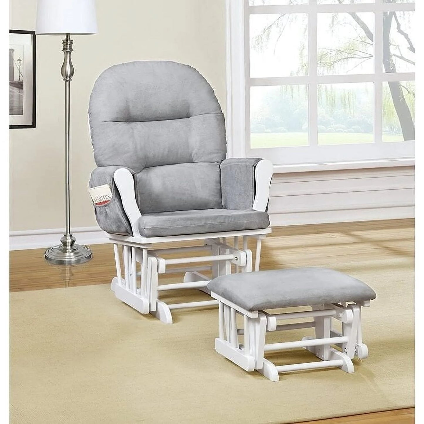 Brisbane Nursery Glider & Ottoman Sets, Glider Recliner Nursery Rocking Chair, Nursery Glider Rocker with Ottoman, Reclining Gliders & Chairs for Breastfeeding, Reading, Napping - Espresso/Cream